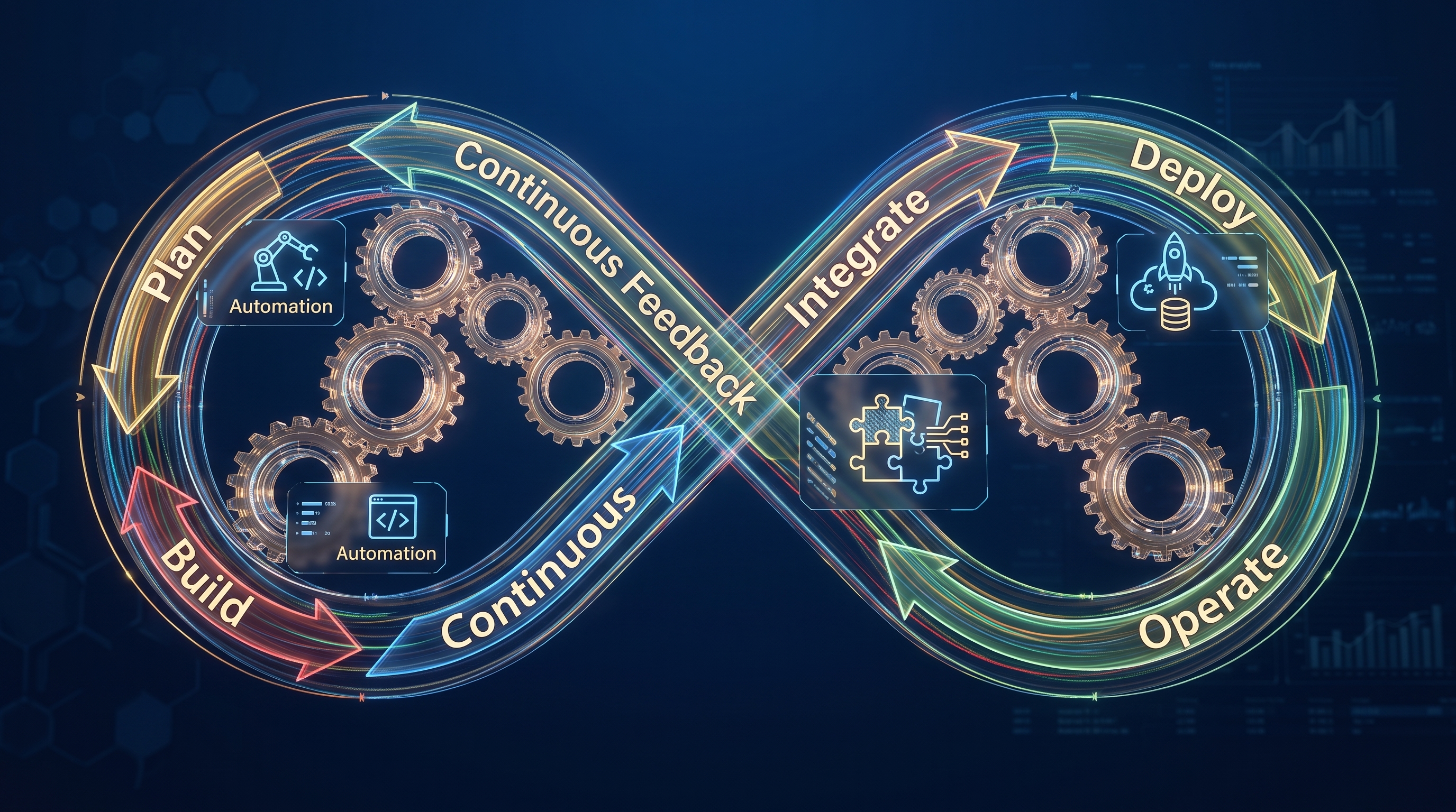 DevOps infinity loop — Plan, Build, Integrate, Deploy, Operate, Continuous Feedback