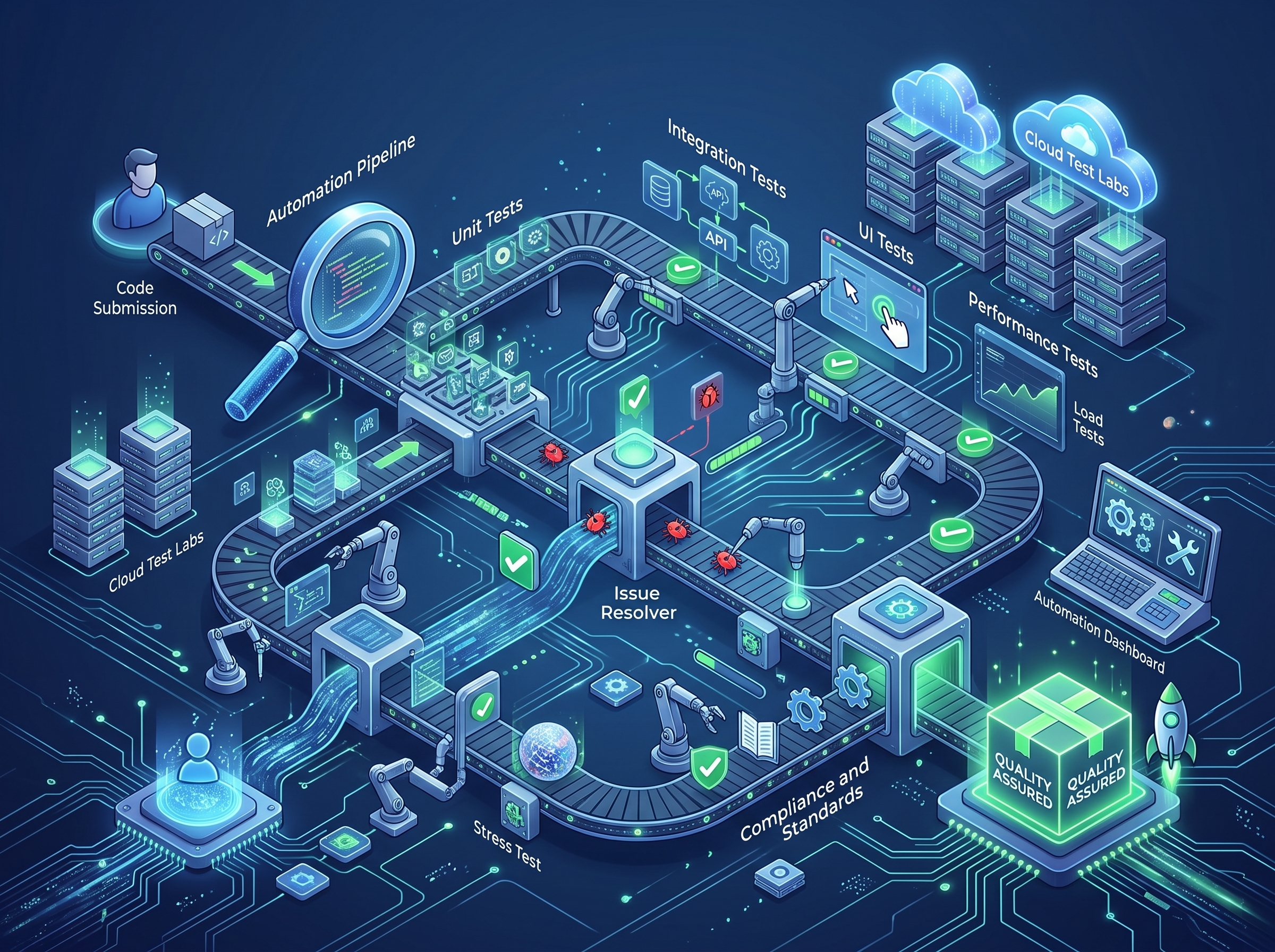 Test Automation Pipeline — Unit, Integration, UI, Performance, Load and Stress Tests